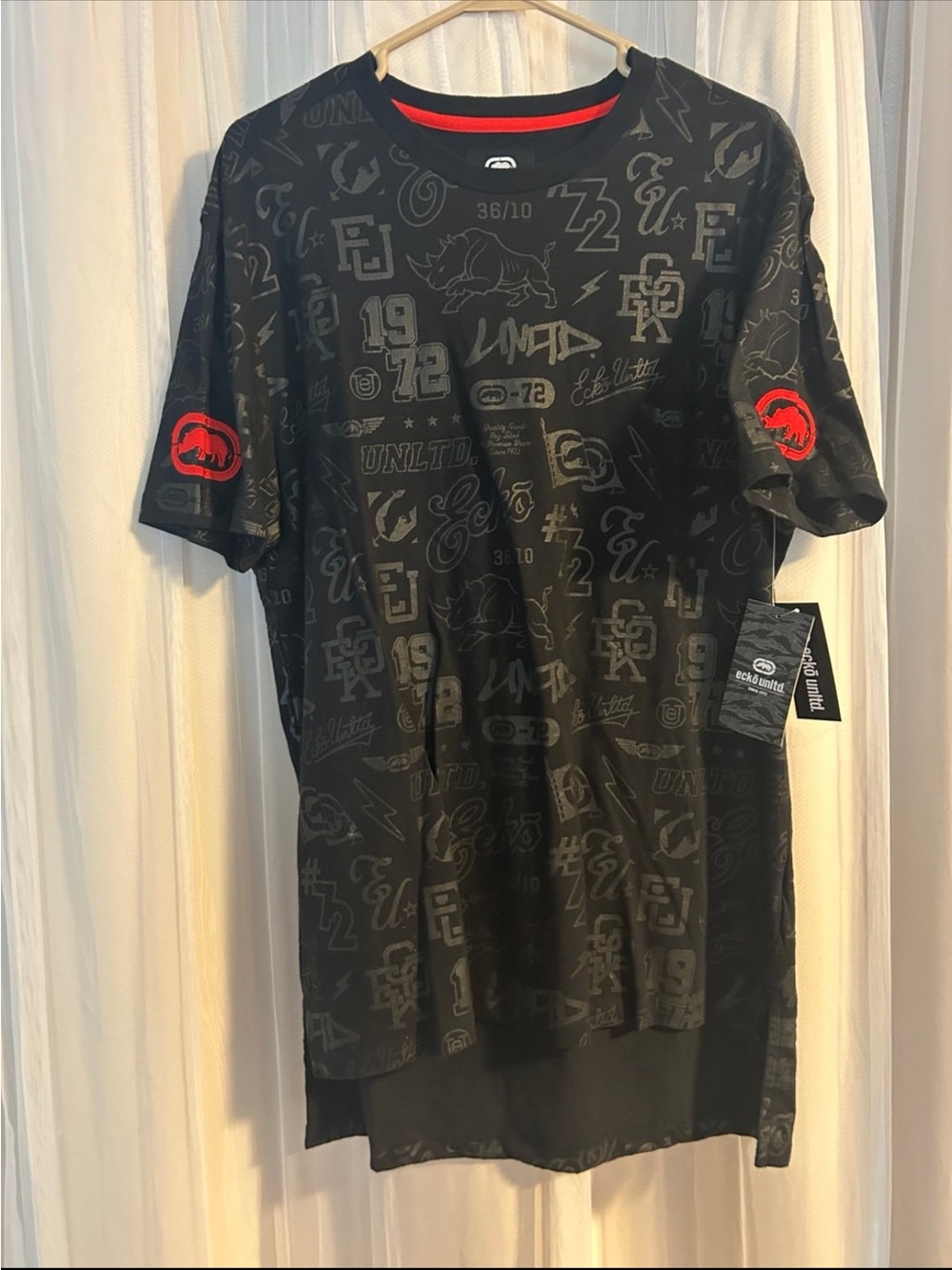 Ecko Unlimited Black Short-Sleeve Graphic Tee with Red Logo Accents